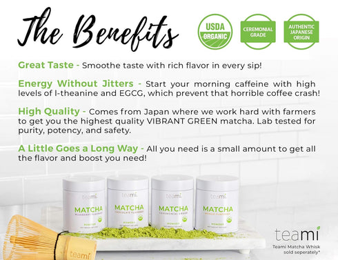 Teami Matcha Green Tea Powder - Chocolate - Ceremonial Grade USDA Organic - Best for Lattes, Smoothies, Baking, Recipes, Traditional Preparation, ...