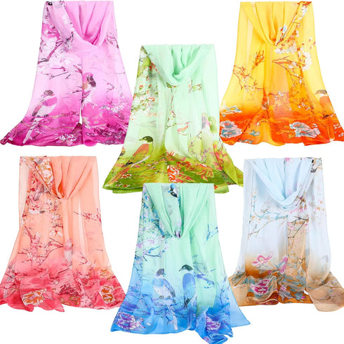 Sureio 6 Pcs Scarves for Women Lightweight Summer Floral Print Pattern Scarf for Women Dressy Long Thin Scarf Shawl(Pretty Style)...
