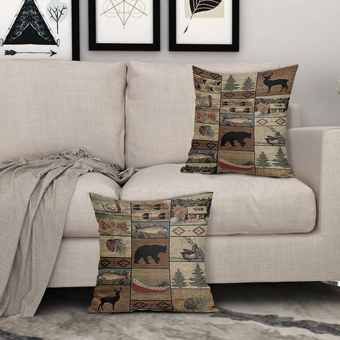 Western Rustic Bear Throw Pillows Cover Set of 2 Wild Animal Bear Deer Moose Pillow case 18x18 inch Lodge Wildlife Cotton Linen Outdoor Cabin Deco...