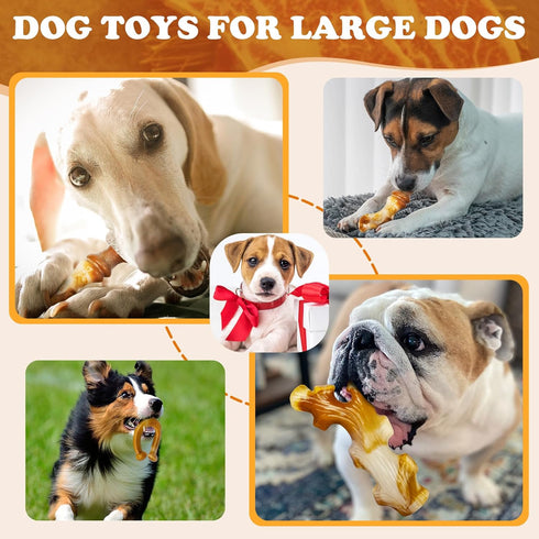 Apasiri Dog Toys, 3-Pack Indestructible Dog Chew Toys for Aggressive Chewers, Bacon Flavored Tough Dog Bones Chew Toys for Super Chewer, Tough Dog...