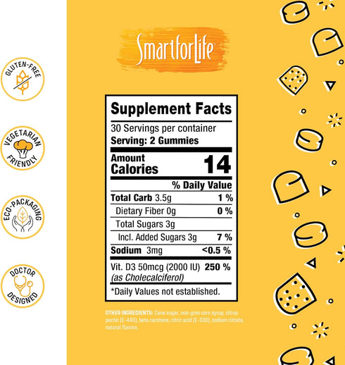 Smart for Life Vitamin D3 Gummies - High Absorption Vitamin D3 - Great for Immune Support & Bone Strength - Vitamin D Gummies for Adults or Kids -...