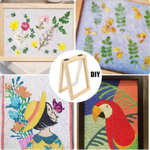 Luter Artesanat 5 Piece Wooden Paper Making Kit Including Wooden Paper Frame Making Moulds and Mesh Crafts for Paper DIY Dried Flowers...