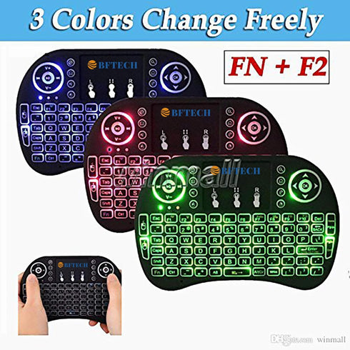 BFTECH Tricolor Mini Wireless Touch Keyboard Handheld Remote, Touchpad Mouse Combo, 3 Color LED Backlit Remote Control for Android TV Box, PS3 Xbo...