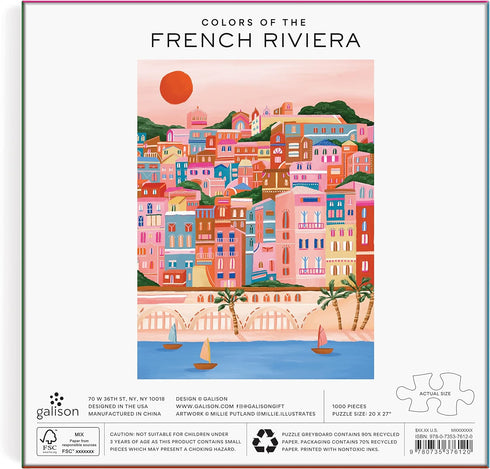 Galison French Riviera – 1000 Piece Puzzle Fun and Challenging Activity with Bright and Bold Artwork of French Architecture by The Sea for Adults ...