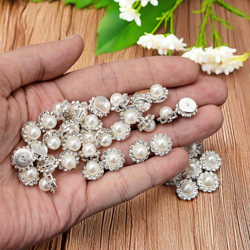 50 pcs Rhinestone Embellishments Crystal Button Silver Flatback DIY Craft for Flower Headband Dress Decoration Accessory 12mm (Silver Back Pearl)...