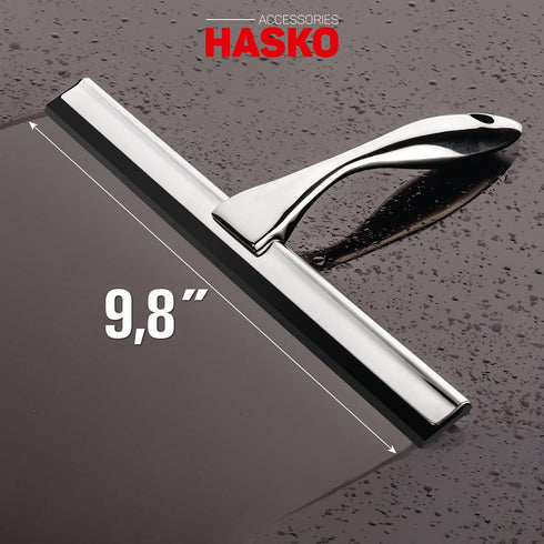 Bathroom Shower Squeegee Chrome Plated Stainless Steel with Matching Suction Cup Hook Holder, 3M Adhesive Mounting Disc, 3M Hook,1 Replacement Rub...