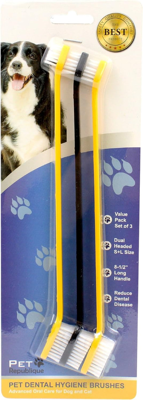 Dog Toothbrush Set of 3 – Dual Headed Dental Hygiene Brushes for Small to Large Dogs, Cats...