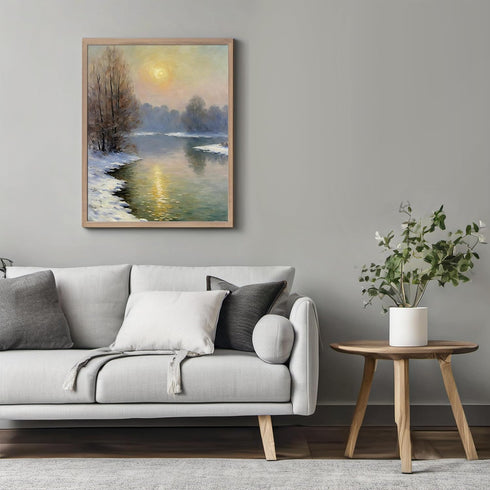 Posterizer 1 pcs-a lake in snowy winter-in oil painting style-2-Landscape & Nature Art-GIft for Men Women Teens-Dining Room Decor- unframed wall a...