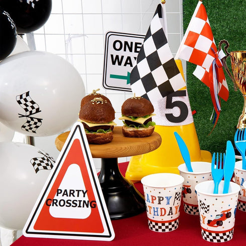 WERNNSAI Racing Car Party Decorations - 10PCS Funny Car Birthday Decoration Signs for Boys Kids Racing Car Theme Party Supplies Racing Cars Route ...