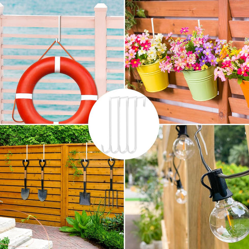 Pool Pole Hanger Hooks for Fence, No Drill White Pool Fence Hooks for Swimming Pool Equipment, Skimmers, Vacuum Hose, Brushes, Leaf Rakes, Garden ...