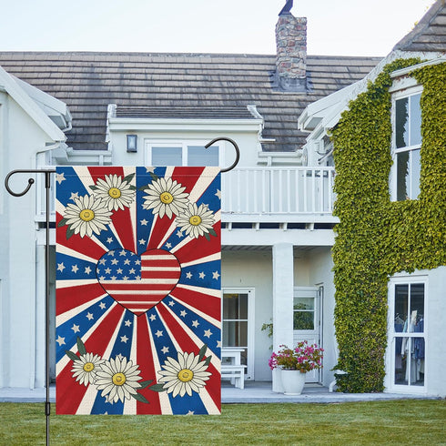 4th of July Garden Flag 12x18 Double Sided Burlap, Patriotic Memorial Day Heart USA Flag Spring Summer Daisy Garden Flags for Memorial Day Indepen...