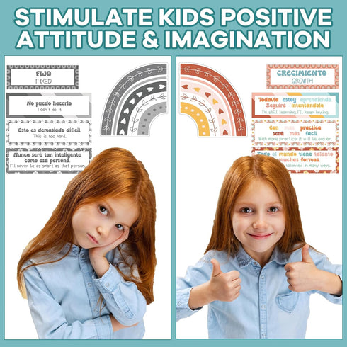 gisgfim 34 Pcs Spanish Groovy Hippie Growth Mindset Posters Banners Classroom Bulletin Board Decor Positive Sayings Accents Display Set Teacher Ed...