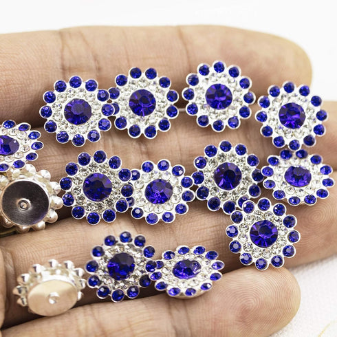 50 pcs Rhinestone Embellishments Crystal Decoration Brooch Button Flatback DIY Craft for Flower Headband Dress Accessory 14mm (Blue)...