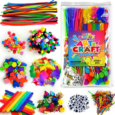 WAU CRAFTS Arts and Crafts Supplies for Kids - 1750 pcs Crafting for School Kindergarten Homeschool - Supplies Set for Kids Craft Art - Supply Kit...