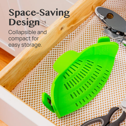 Kitchen Gizmo Snap N' Strain Clip On Strainer for Pots and Pans - Collapsible Silicone Pasta Strainer and Kitchen Gadget for Cooking - Easy to Use...