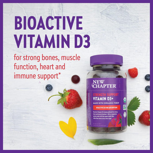 New Chapter Organic Vitamin D3+ Gummies – 72% Less Sugar§, 1,000 IU USDA Organic Vitamin D, ONE Daily Gummy for Strong Bones & Muscle Function, No...