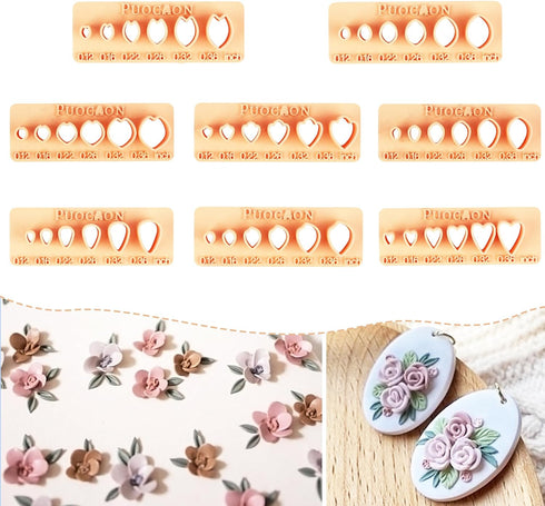 Puocaon Petal Polymer Clay Cutters - Mini Flower Petal Clay Cutters for Polymer Clay Jewelry, Set of 8 Clay Jewelry Cutters, Micro Flower Clay Cut...