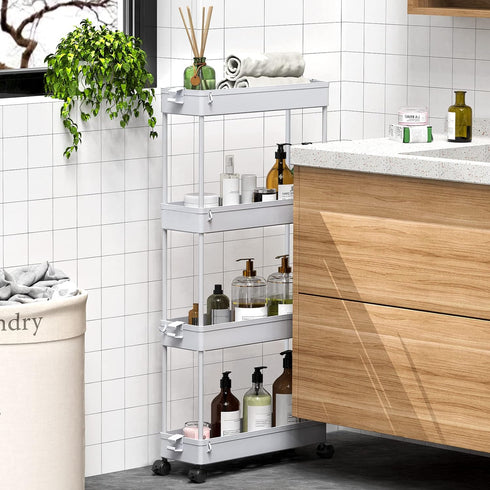 SPACEKEEPER Slim Rolling Storage Cart 4 Tier Bathroom Organizer Mobile Shelving Unit Storage Rolling Utility Cart Tower Rack for Kitchen Bathroom ...