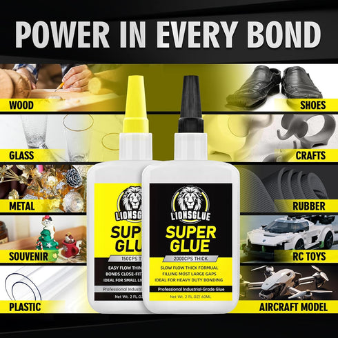 Super Glue, CA Glue (Cyanoacrylate Glue) 120g(4oz) for Plastic, Wood, Shoe, Craft, Hobby Model, Glass, Metal, 150/2000 CPS (Thin/Thick) Clear Supe...