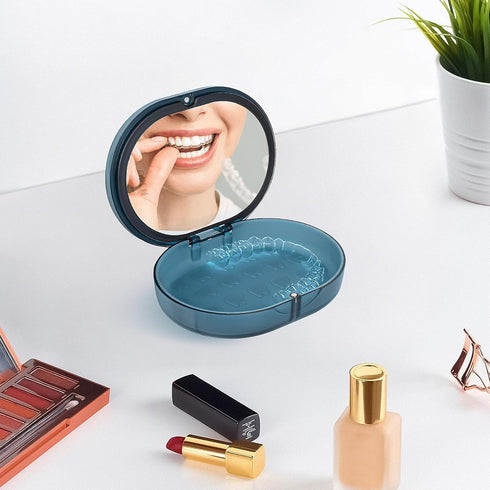 Linkidea Double-layer Retainer Storage Case with Mirror, Portable Aligner Storage Case with Removal Tool, Brush, Mouth Guard Denture Holder with M...