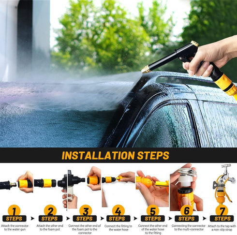 Garden Hose Nozzle with 4 Patterns, Soap Dispenser & Quick Connectors, Plastic High Pressure Washer Gun, Water Hose Nozzle Sprayer Heavy Duty, Spr...