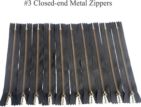 Beaulegan Metal Zippers 10 Pcs - #3 Antique Brass Close-end 7.9 Inch (20 cm), Black...
