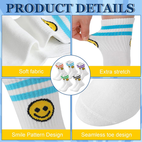 10 Pairs Cute Smiling Face Socks Cotton Striped Tube Socks Novelty Funny Crew Double Stripes Smile Athletic Socks for Women Girls...