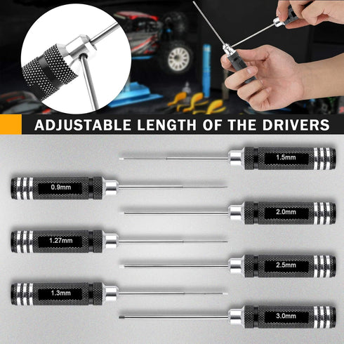 RC Hex Driver Set - 7pcs Hex Allen Screwdriver Kit 0.9mm 1.27mm 1.3mm 1.5mm 2.0mm 2.5mm 3.0mm Key Driver Repair Tools for Rc Car Traxxas Helicopte...