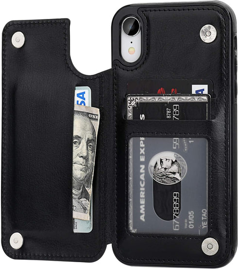 iPhone XR Wallet Case with Card Holder, Premium PU Leather Kickstand Card Slots Case,Double Magnetic Clasp and Durable Shockproof Cover for iPhone...