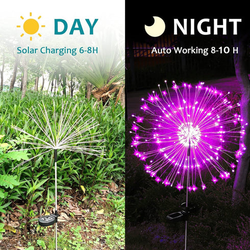 JJGoo Solar Garden Lights Solar Firework Lights, 2 Pack 120 LEDs 2 Lighting Modes Solar Lights Outdoor Waterproof for Garden Patio Walkway Pathway...