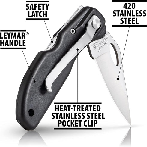 Maxam Falcon VII Lockback 7 (Open) Inch Pocket Knife - Stainless Steel Honed Blade, Textured No-Slip Handle, Carry Clip...
