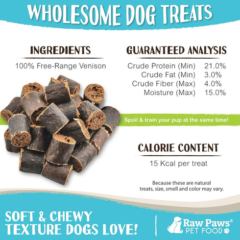 Raw Paws Wild-Caught Venison Treats for Dogs, 6-oz - Packed in USA - Real Meat Venison Jerky Dog Treats Free-Range Venison Dog Jerky Treats - All-...
