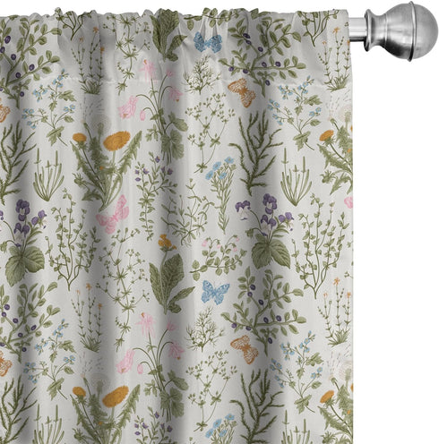 Ambesonne Floral Curtains, Vintage Garden Plants Herbs Flowers Botanical Classic Design Art, Window Treatments 2 Panel Set for Living Room Bedroom...