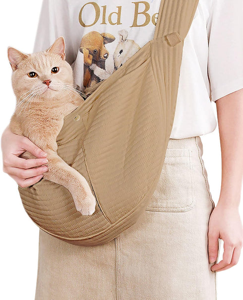 Small Dog Carrier Sling Cat Sling Purse Adjustable Strap Hand Free Pet Puppy for Outdoor Traveling Subway for Chest Dog Bag Holder (Khaki Canvas)...