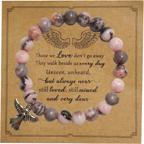 Guardian Angel Charm Bracelets Healing Crystal Beaded Stretch Bracelet Inspirational Religious Protection Elastic Bracelet for Women Faith Love Je...