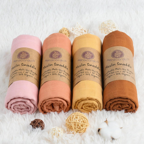 Meracorallo Muslin Swaddle Blanket Silky Soft Receiving Blanket Swaddle Wrap for Baby Boys and Girls, 47 x 47 inches, Yellow...