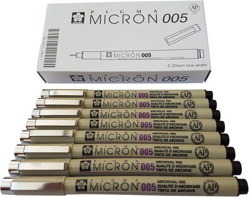 Sakura Pigma Micron pen 005 Black ink marker felt tip pen, Archival pigment ink, fine point for artist drawing pens - 8 pen set...
