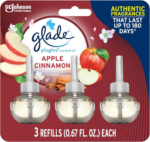 Glade PlugIns Refills Air Freshener, Scented and Essential Oils for Home and Bathroom, Apple Cinnamon, 2.01 Fl Oz, 3 Count...