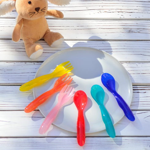 Youngever 18 Pcs Plastic Toddler Utensils, Plastic Kids Forks Kids Spoons, Large Size, Top Dishwasher Safe, Set of 9 in 9 Rainbow Colors...