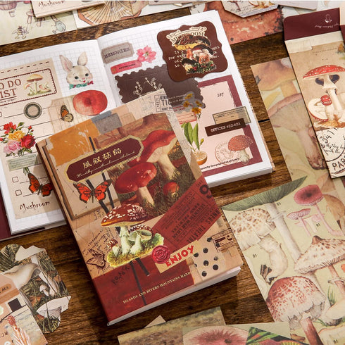 Scrapbooking Supplies Kit, Vintage Mushroom Aesthetic Scrapbook Kit for Bullet Junk Journal, Stationery, A6 Grid Notebook, DIY Journaling Supplies...