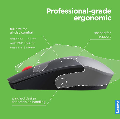 Lenovo 700 Wireless Laser Mouse, Black, 1600 dpi, 2.4 GHz wireless via USB, 4-way scroll wheel, Full-size ergonomic design, Accurate laser sensor,...