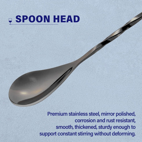 Briout Bar Spoon Cocktail Mixing Stirrers for Drink, Stainless Steel 12 Inches Long Handle, Black 2 Pieces...