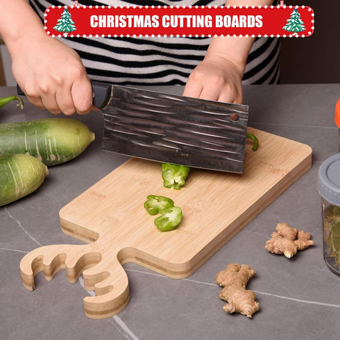 Bamboo Cutting Board with Antler Handle Christmas Wooden Serving Board Bamboo Wood Cheese Charcuterie Board Decorative Carving Cutting Board for H...