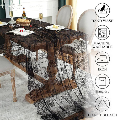 ShinyBeauty Lace Tablecloth Rectangle 60''x120'' Black Lace Party Tablecloth Rustic Floral Lace Table Cloth Vintage Lace Overlays Tea Party Tablec...