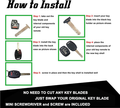 Replacement Key Fob Shell Fit for Honda Accord Crosstour Civic Odyssey CR-V CR-Z Fit 3 Buttons Keyless Entry Remote Case Car Key Housing (Black Re...