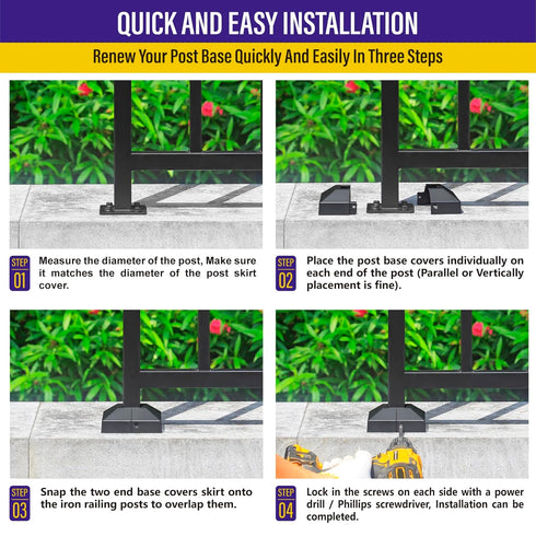 Split Post Base Cover, Fits 1.25"x1.25" Post/3.5"x3.5" Base, for Indoor/Outdoor Iron Railing, Fence, Stair Post Base Decorative Skirt Covers (1Pac...