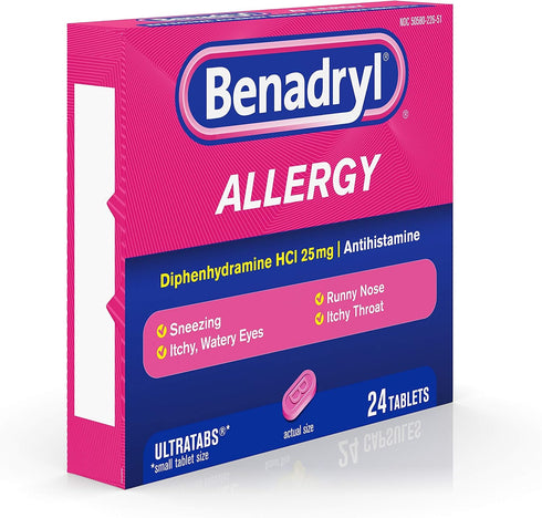Benadryl Ultratabs Antihistamine Allergy Relief with Diphenhydramine HCl, 24 Count...