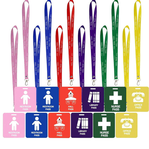 Unbreakable PVC Hall Pass Lanyards,Mlife School Passes Set for Teachers 12 Pack Hall, Bathroom, Library, Office and Nurse Classroom School Supplie...