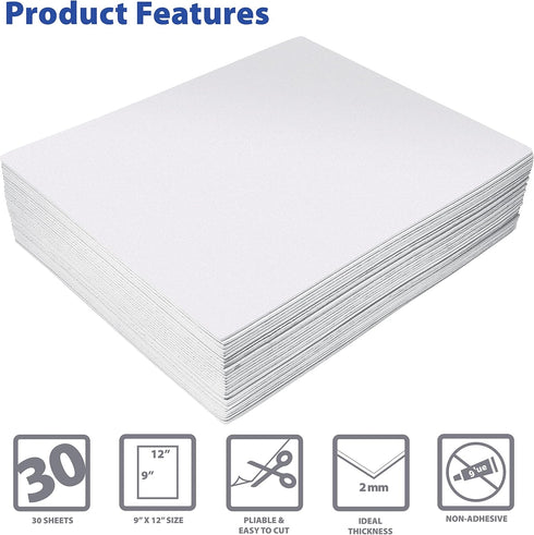 Better Office Products White EVA Foam Sheets, 30 Pack, 2mm Thick, 9 x 12 Inch, White Color, for Arts and Crafts, 30 Sheets Bulk Pack...