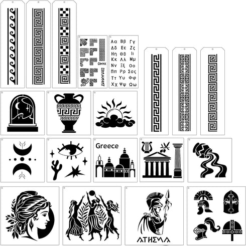 Greece Knight Stencils for Painting - 20 Pcs Greca Geometric Patterns Stencils for Crafts, Reusable Abstract Stencil Template for Painting on Maki...
